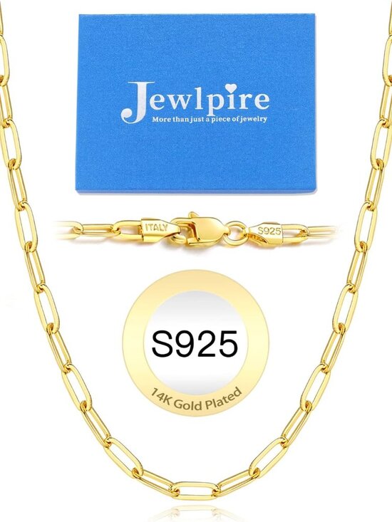 Jewelry - 14K Gold Plated 925 Sterling Silver Paperclip Chain Necklace for Women, 4mm 5mm